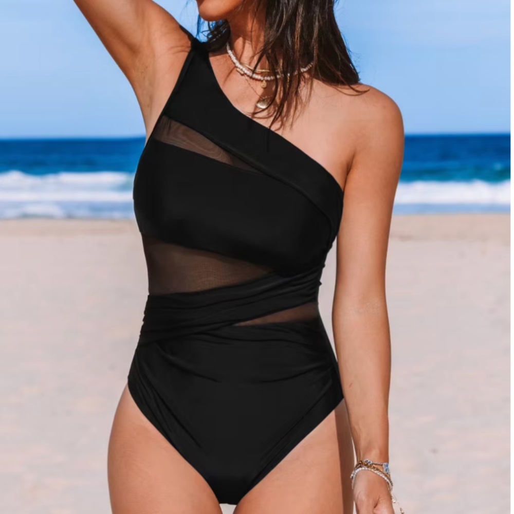 Black Side Strap Tummy Control One-Piece
